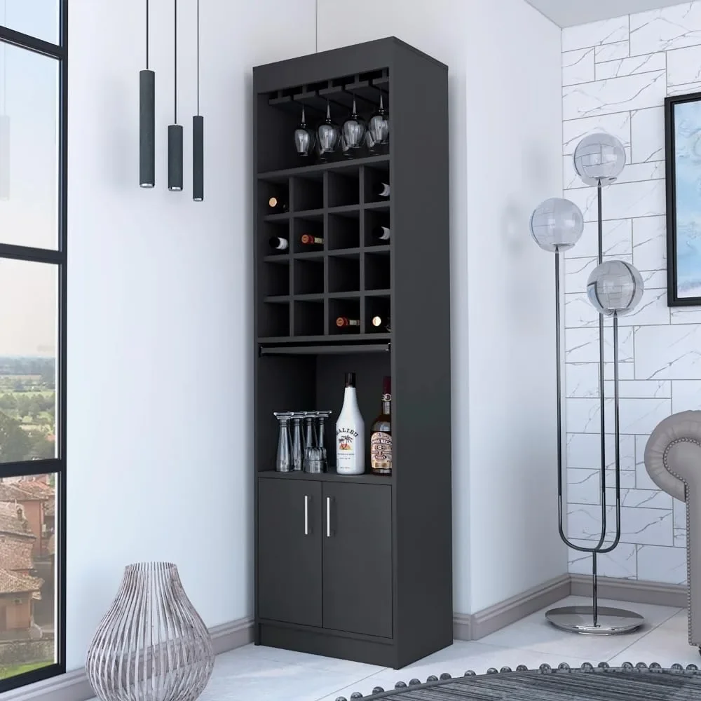 Tall Bar Cabinet with 16 Wine Racks and Glasses Holder, Farmhouse Liquor Cabinet with 2 Doors, Open Shelf, Pull-Out Tray
Tall Bar Cabinet with 16 Wine Racks and Glasses Holder, Farmhouse Liquor Cabinet with 2 Doors, Open Shelf, Pull-Out Tray
