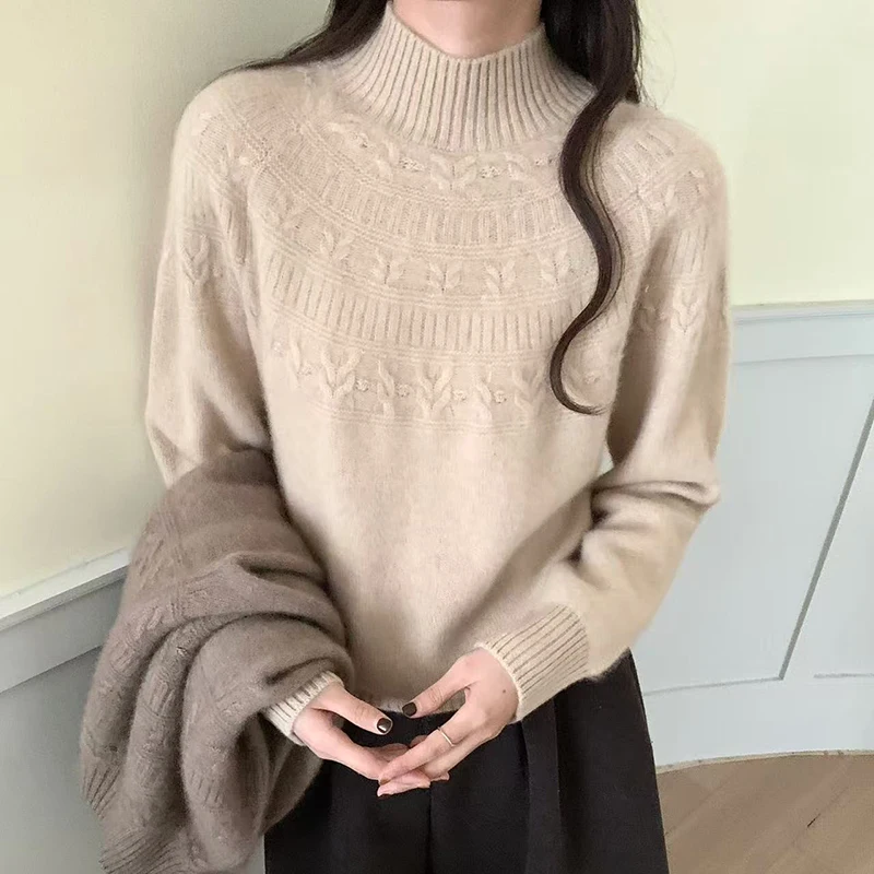 100% Merino Wool Cashmere Sweater Women's Knitted Half High Collar Pullover Shirt Autumn/Winter Warm Top Loose Fashion Sweater
100% Merino Wool Cashmere Sweater Women's Knitted Half High Collar Pullover Shirt Autumn/Winter Warm Top Loose Fashion Sweater