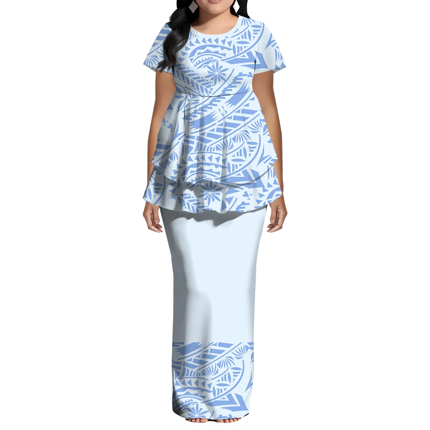 Custom Dress Pictures: Summer Short-Sleeved Round-Neck Fishtail Patchwork Top And Slit Skirt Polynesian Woman Puletasi 2025
Custom Dress Pictures: Summer Short-Sleeved Round-Neck Fishtail Patchwork Top And Slit Skirt Polynesian Woman Puletasi 2025