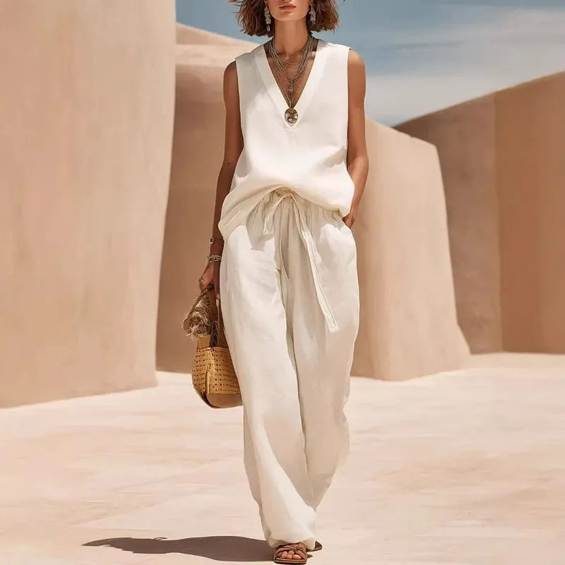 The New Spring Summer Women's Clothing Set with Sleeveless V-neck Made of Cotton Linen Europe and America Is Casual and Relaxed
The New Spring Summer Women's Clothing Set with Sleeveless V-neck Made of Cotton Linen Europe and America Is Casual and Relaxed