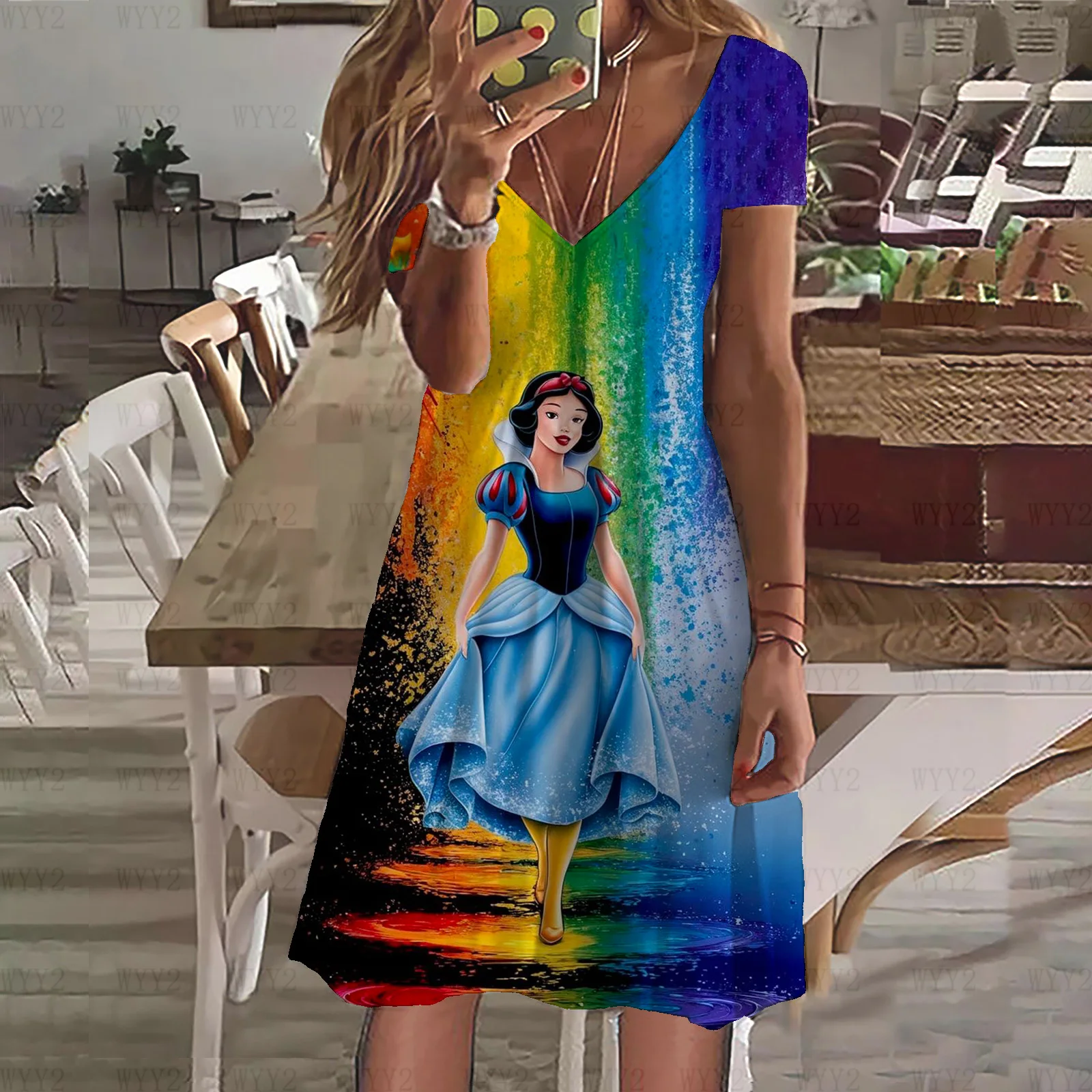 Disney Princess Cartoon Pattern Print Girls Disney Series Dress Slim Waist V-neck Loose Skirt Girls Short Sleeve Beach Dress
Disney Princess Cartoon Pattern Print Girls Disney Series Dress Slim Waist V-neck Loose Skirt Girls Short Sleeve Beach Dress