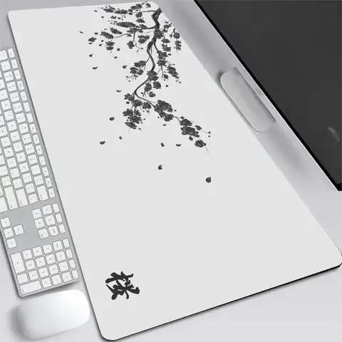 Japan Kirschblüte Mauspad XXL Grau Laptops Gaming Schreibtischunterlage Sakura Mousepad Anime Büroteppich Gamer Tastatur Computer Schreibtische