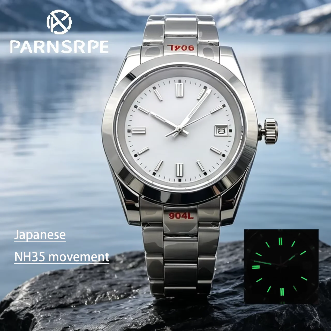 PARNSRPE 39mm Classic Men Watch Automatic Movement White Dial Date Waterproof Sapphire Glass Stainless Steel Strap
PARNSRPE 39mm Classic Men Watch Automatic Movement White Dial Date Waterproof Sapphire Glass Stainless Steel Strap