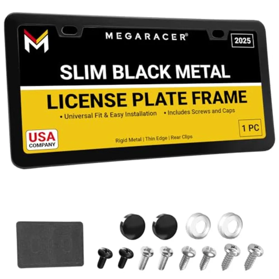 Premium Slim Matte Black License Plate Frame 1 Piece, Rust-Free Stainless Steel and Rattle-Free, Street Legal, Universal with S
Premium Slim Matte Black License Plate Frame 1 Piece, Rust-Free Stainless Steel and Rattle-Free, Street Legal, Universal with S