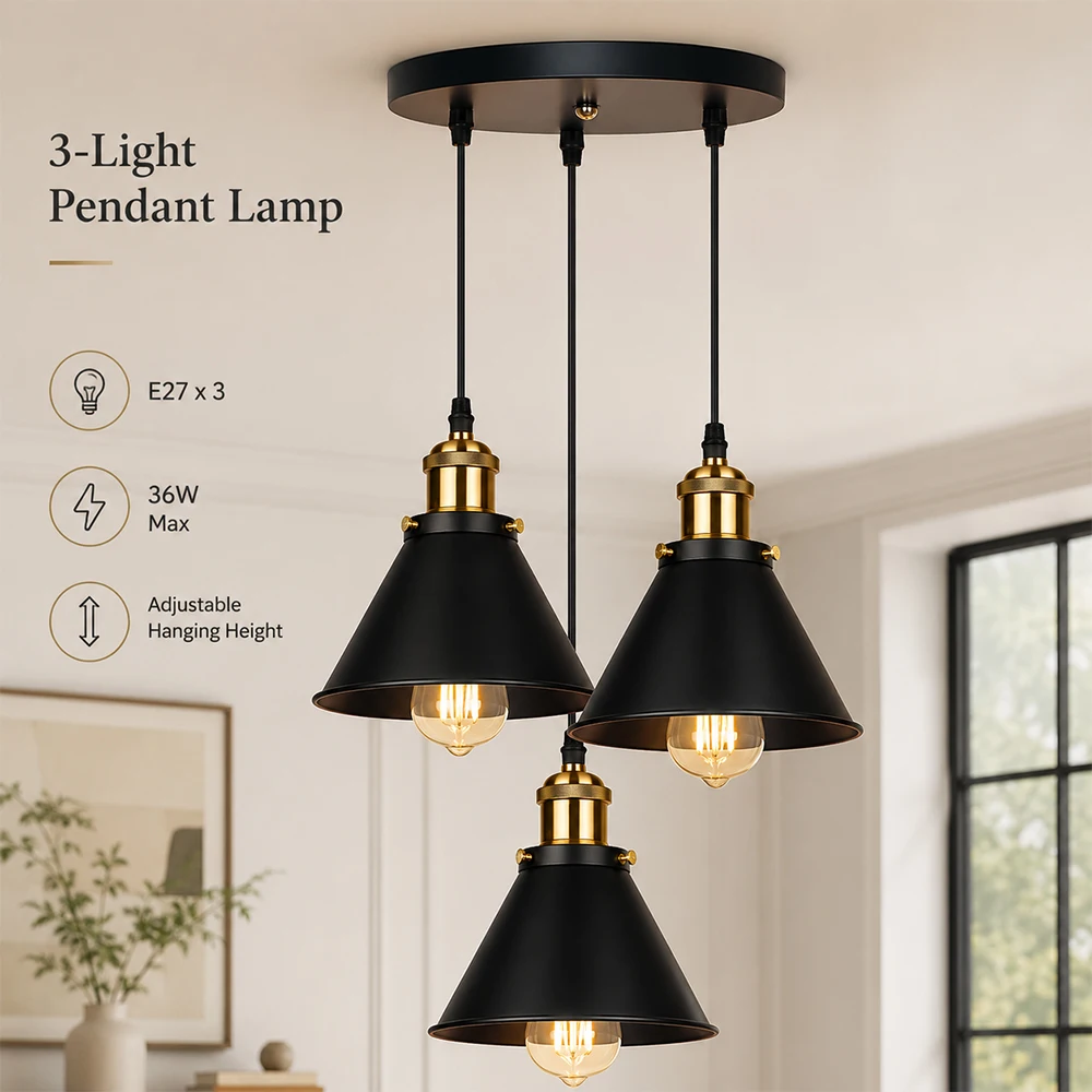 Industrial 3-Light Linear Pendant Light Black Gold E27 Adjustable Height Vintage Loft Hanging Lamp For Dining Room Kitchen Islan
Industrial 3-Light Linear Pendant Light Black Gold E27 Adjustable Height Vintage Loft Hanging Lamp For Dining Room Kitchen Islan