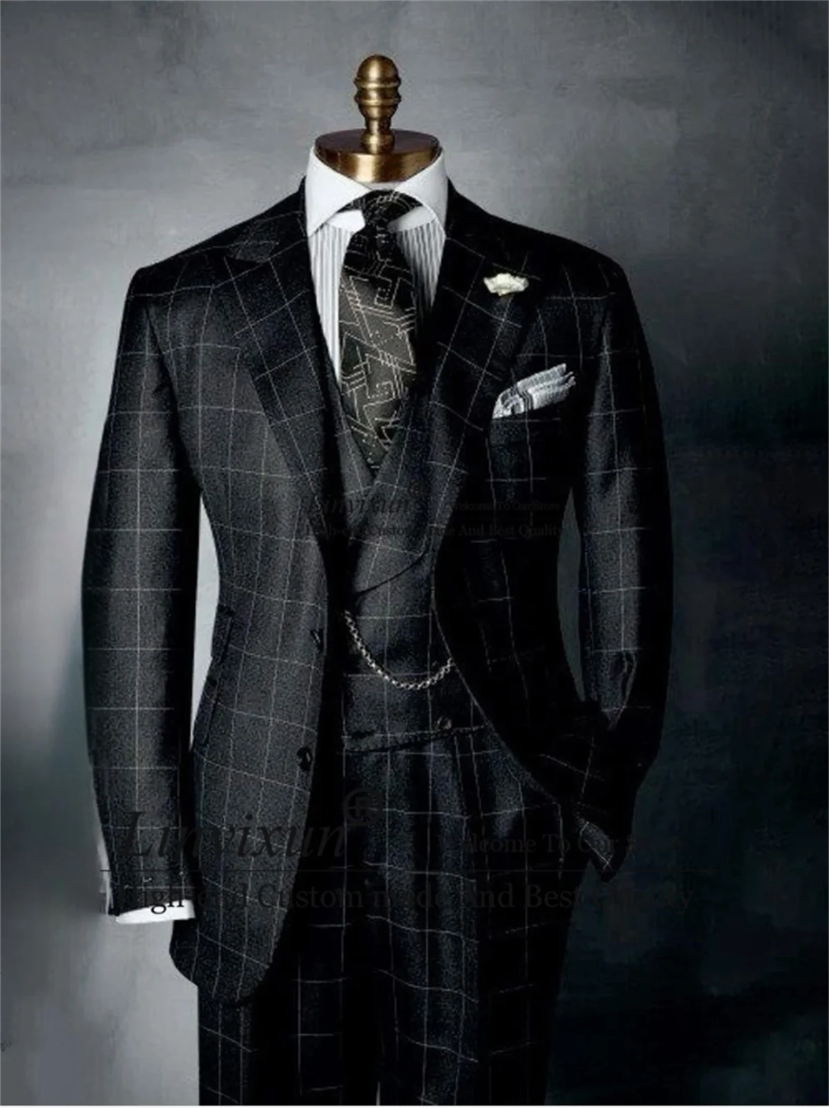 Formal Black Plaid Wedding Suits For Men Peaked Lapel Groom Tuxedos 3 Pieces Sets Male Blazer Slim Fit Business Costume Homme
Formal Black Plaid Wedding Suits For Men Peaked Lapel Groom Tuxedos 3 Pieces Sets Male Blazer Slim Fit Business Costume Homme