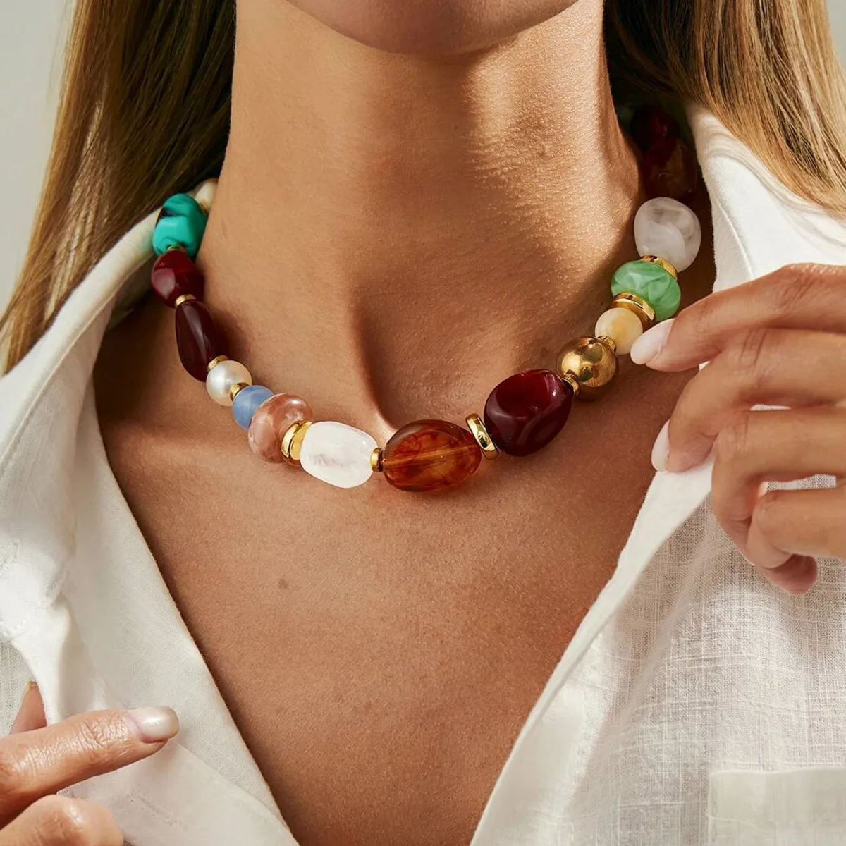 KunJoe Bohemian Colorful Resin Beaded Choker Necklace for Women Vintage Adjustable Acrylic Short Necklace Jewelry on the Neck 
KunJoe Bohemian Colorful Resin Beaded Choker Necklace for Women Vintage Adjustable Acrylic Short Necklace Jewelry on the Neck