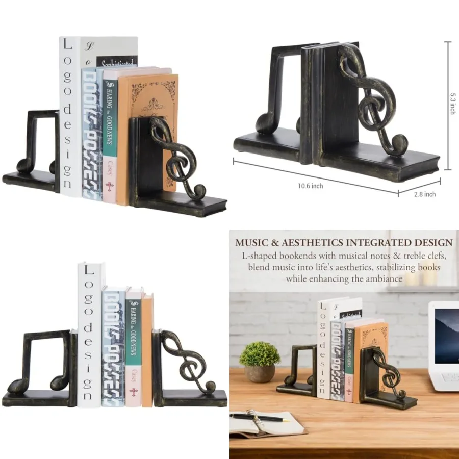 Tabletop Decorative Bookends, Elegant Brown Resin L-Shaped Desktop Book End Holders with Sculpted Musical Notes, 2 Piece Set
Tabletop Decorative Bookends, Elegant Brown Resin L-Shaped Desktop Book End Holders with Sculpted Musical Notes, 2 Piece Set