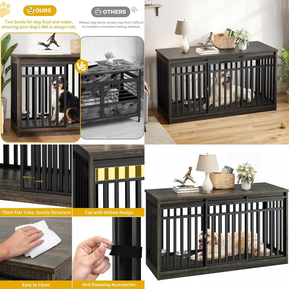 Extra Large Metal Dog Crate with TV Stand, Sliding Door, Wooden Table for Dog Bowls, Suitable for Large or 2 Small Dogs, Black O
Extra Large Metal Dog Crate with TV Stand, Sliding Door, Wooden Table for Dog Bowls, Suitable for Large or 2 Small Dogs, Black O