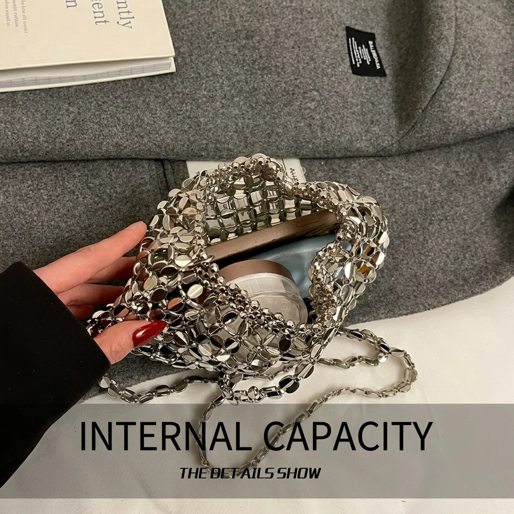 Crossbody Handbag Silver Women'S Shoulder Bag Acrylic Woven Handbag Street-Style Open Top Bucket Bag For Dating Daily Street
Crossbody Handbag Silver Women'S Shoulder Bag Acrylic Woven Handbag Street-Style Open Top Bucket Bag For Dating Daily Street