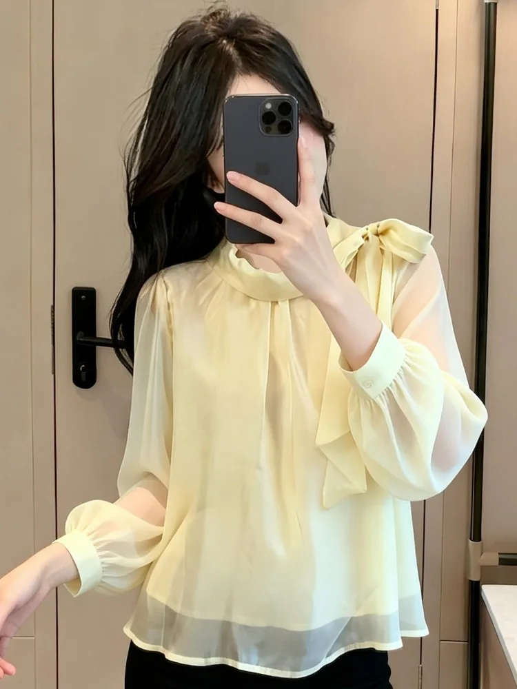 Fashionable Polka Dot Long Sleeve Shirt Women's Spring Autumn New Style Knot Belted Translucent Top Korean Loose Fit
Fashionable Polka Dot Long Sleeve Shirt Women's Spring Autumn New Style Knot Belted Translucent Top Korean Loose Fit