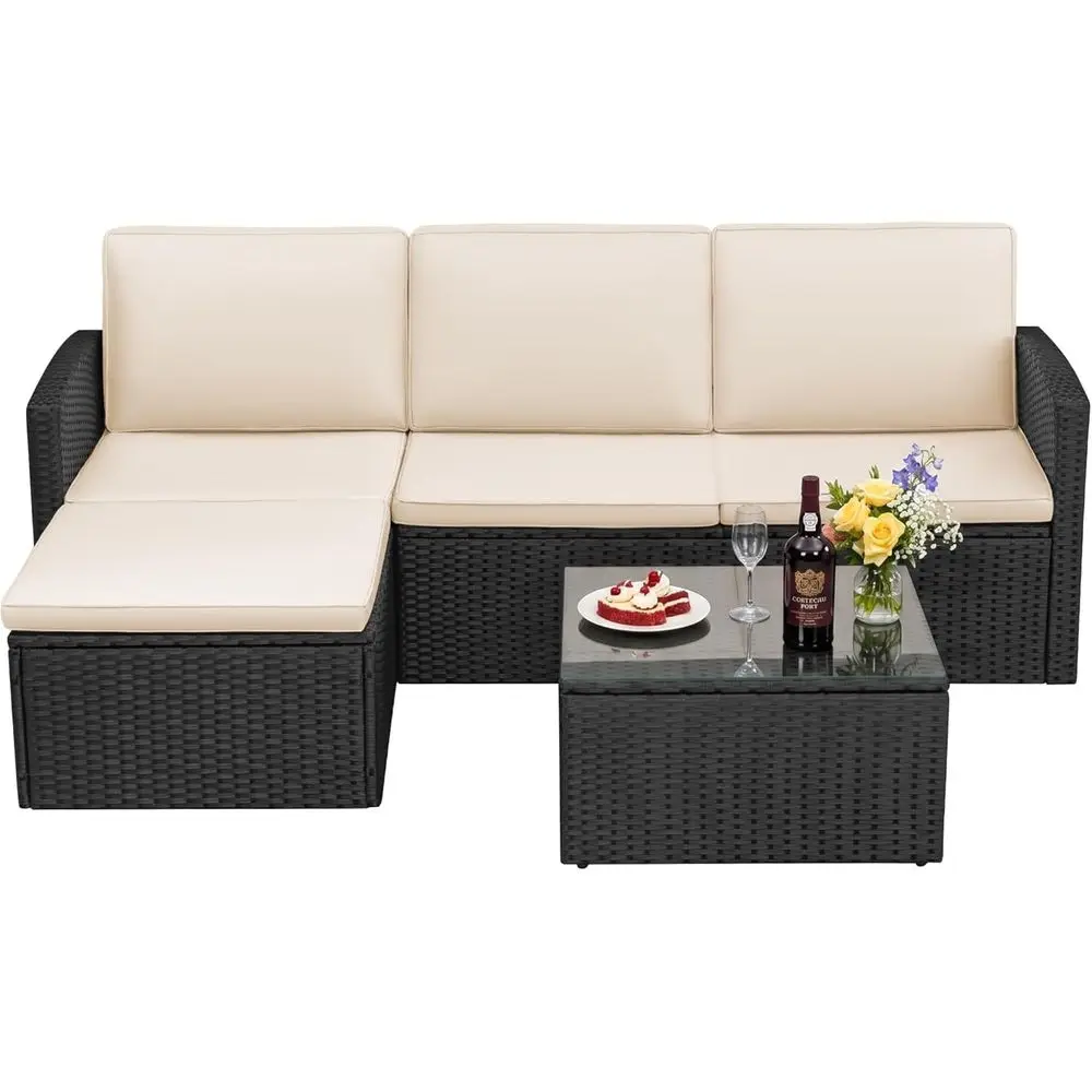 Patio Soa,Outdoor urniture Set 4 Pieces,Wicker Sectional Couch with Glass Desktop and 75.9in Wide Backrest or Backyard, Deck,Por
Patio Soa,Outdoor urniture Set 4 Pieces,Wicker Sectional Couch with Glass Desktop and 75.9in Wide Backrest or Backyard, Deck,Por