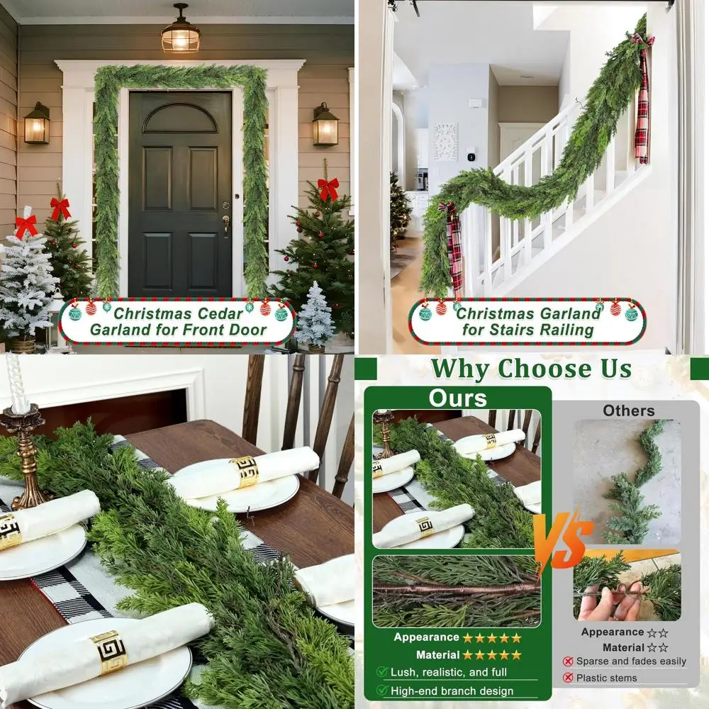 Thick 9-Foot Real Touch Christmas Cedar Garlands for Indoor/Outdoor Use: Perfect for Mantels, Tables, and Porches
Thick 9-Foot Real Touch Christmas Cedar Garlands for Indoor/Outdoor Use: Perfect for Mantels, Tables, and Porches