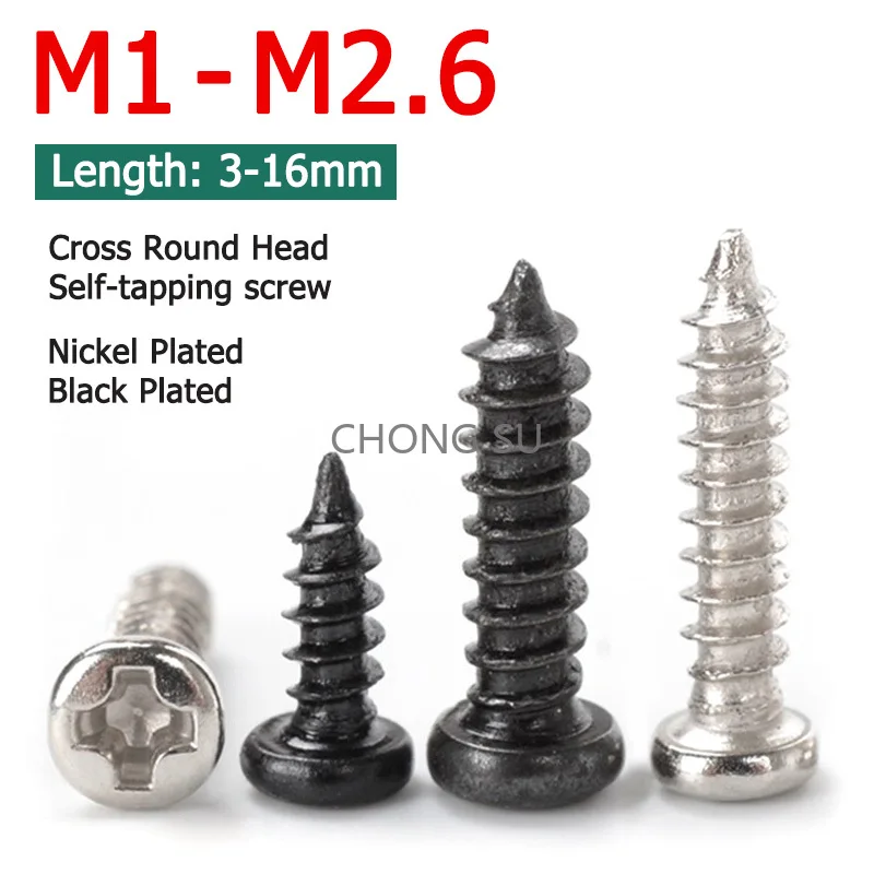 1000pcs M1 M1.2 M1.4 M1.7 M2 M2.3 M2.6 Cross Phillips Round Head Screws Pan Head Self-tapping Screw 304 Stainless Steel PA Screw
1000pcs M1 M1.2 M1.4 M1.7 M2 M2.3 M2.6 Cross Phillips Round Head Screws Pan Head Self-tapping Screw 304 Stainless Steel PA Screw