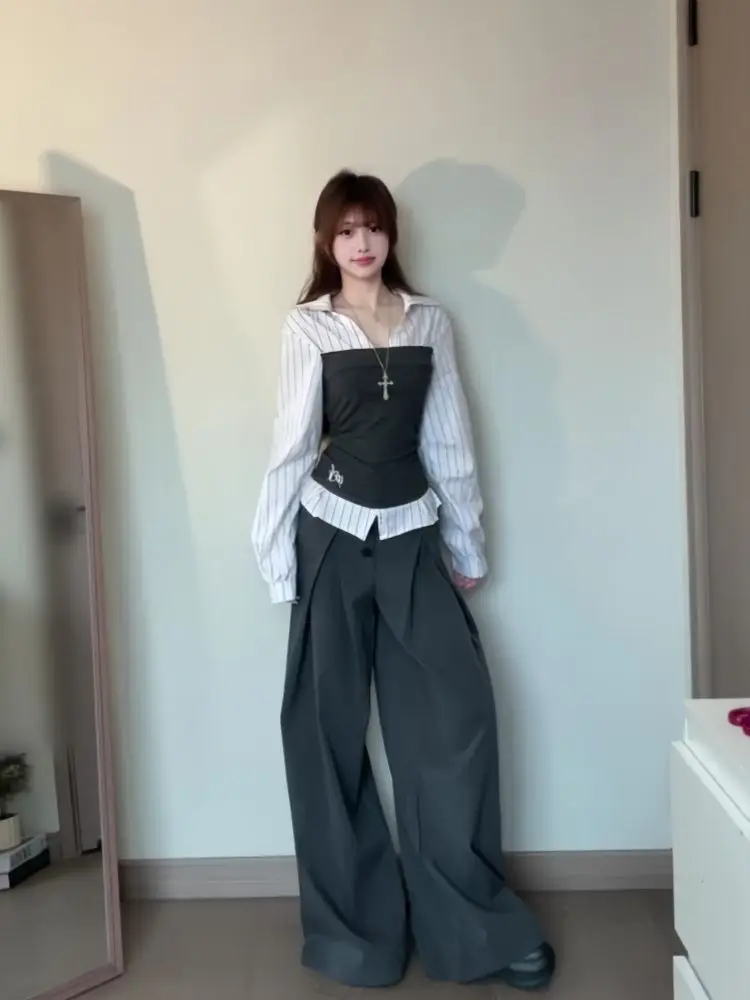 Slimming Effect Striped Patchwork Wide Leg Pants Two Piece Set Fashionable Commuter Style Spring High Waist Casual Wear
Slimming Effect Striped Patchwork Wide Leg Pants Two Piece Set Fashionable Commuter Style Spring High Waist Casual Wear