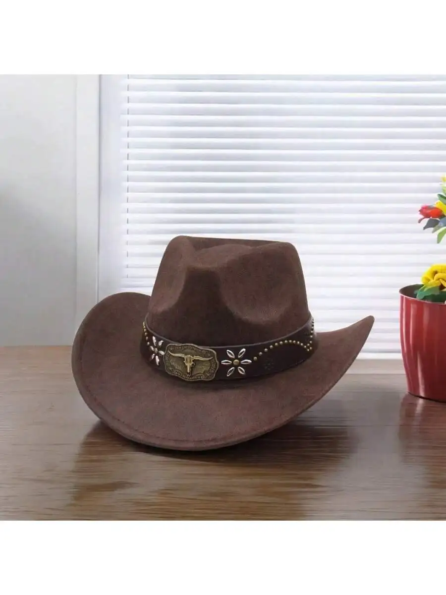 Western Cowboy Hat With Floral Bull Head Belt Wide Brim For Daily Wear Party
Western Cowboy Hat With Floral Bull Head Belt Wide Brim For Daily Wear Party