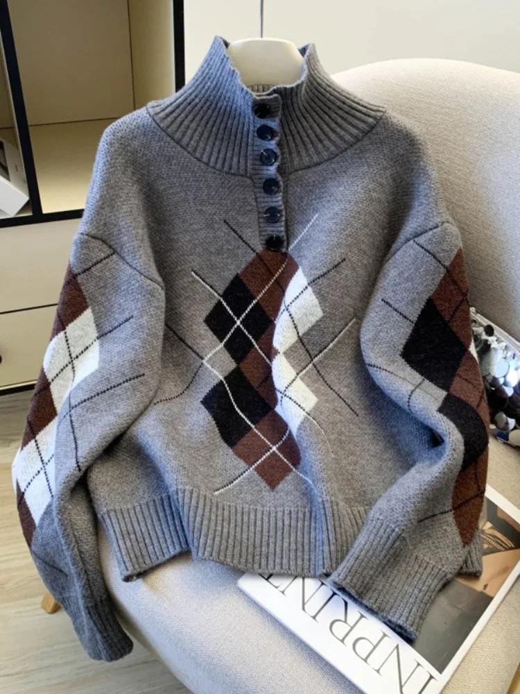 Женский трикотаж Ele ey Thiened с высоким воротником, осень-зима, корейский ретро-дизайн, модный топ с ромбовидным узором
Женский трикотаж Ele ey Thiened с высоким воротником, осень-зима, корейский ретро-дизайн, модный топ с ромбовидным узором