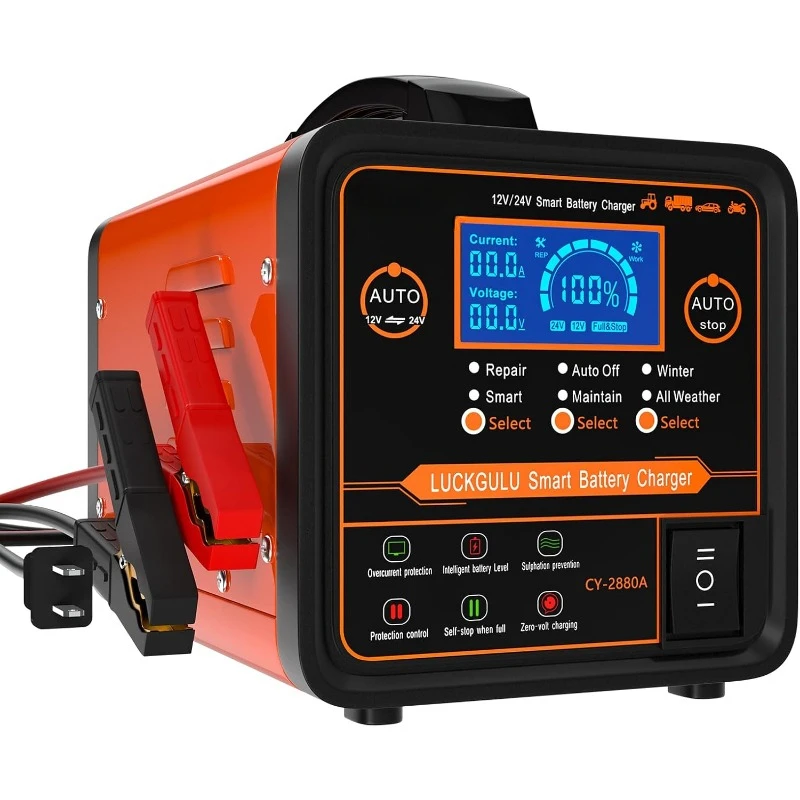 12V/24V Car Battery Charger Heavy Duty, 0-20A Automatic Battery Maintainer with Auto Shutoffs, Repair,Winter Mode,High/Low Power
12V/24V Car Battery Charger Heavy Duty, 0-20A Automatic Battery Maintainer with Auto Shutoffs, Repair,Winter Mode,High/Low Power