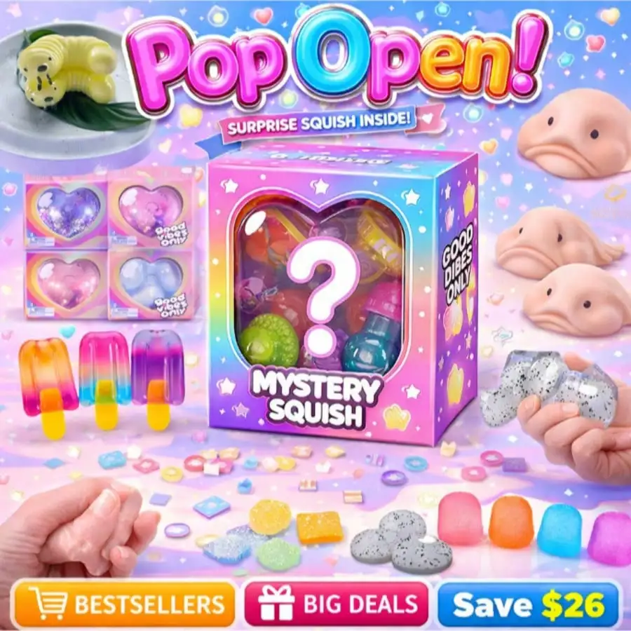 Assorted Squishy Mystery Pack, Cute Soft Fidget Toy, Anti-Anxiety Squeeze Play Toy For Daily Relaxation
Assorted Squishy Mystery Pack, Cute Soft Fidget Toy, Anti-Anxiety Squeeze Play Toy For Daily Relaxation