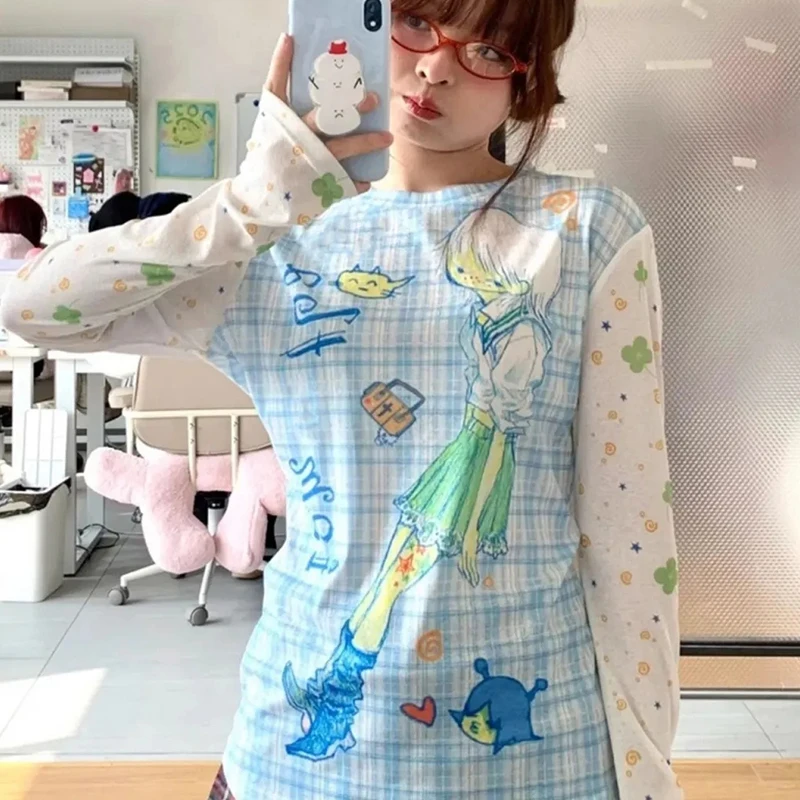 Эстетическая винтажная футболка Harajuku Y2K, женская клетчатая футболка с длинным рукавом, солнцезащитные топы в форме сердца, тонкая уличная футболка с круглым вырезом и принтом
Эстетическая винтажная футболка Harajuku Y2K, женская клетчатая футболка с длинным рукавом, солнцезащитные топы в форме сердца, тонкая уличная футболка с круглым вырезом и принтом