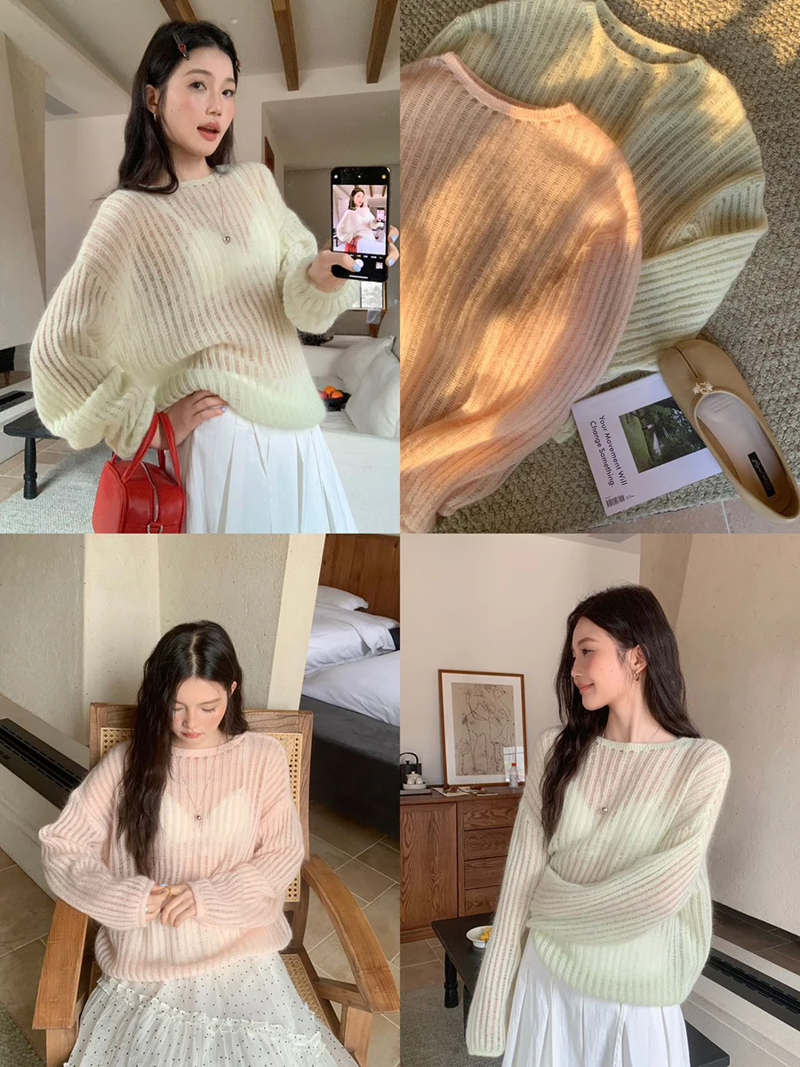 Linyunyun Pink Knitted Long Sleeve Hollow out Lounging Top Loose Overhead Casual Style Women's Fashionable Knitwear
Linyunyun Pink Knitted Long Sleeve Hollow out Lounging Top Loose Overhead Casual Style Women's Fashionable Knitwear