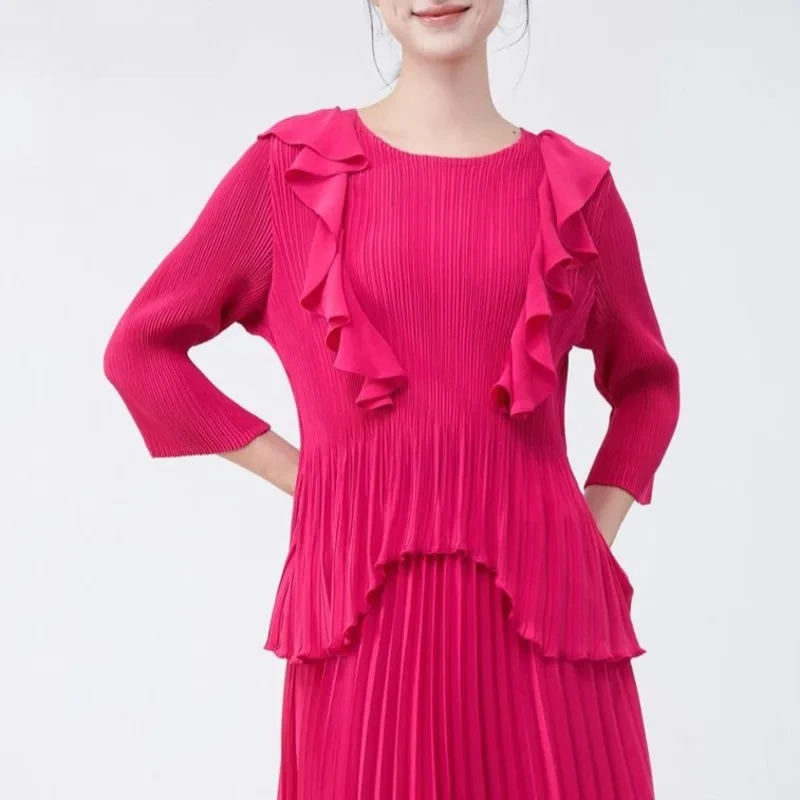 Miyake Fashion Casual Solid Colour Folded T Shirt Women's Round Neck Long Sleeve Irregular Design Loose Top 2025 Summer New
Miyake Fashion Casual Solid Colour Folded T Shirt Women's Round Neck Long Sleeve Irregular Design Loose Top 2025 Summer New