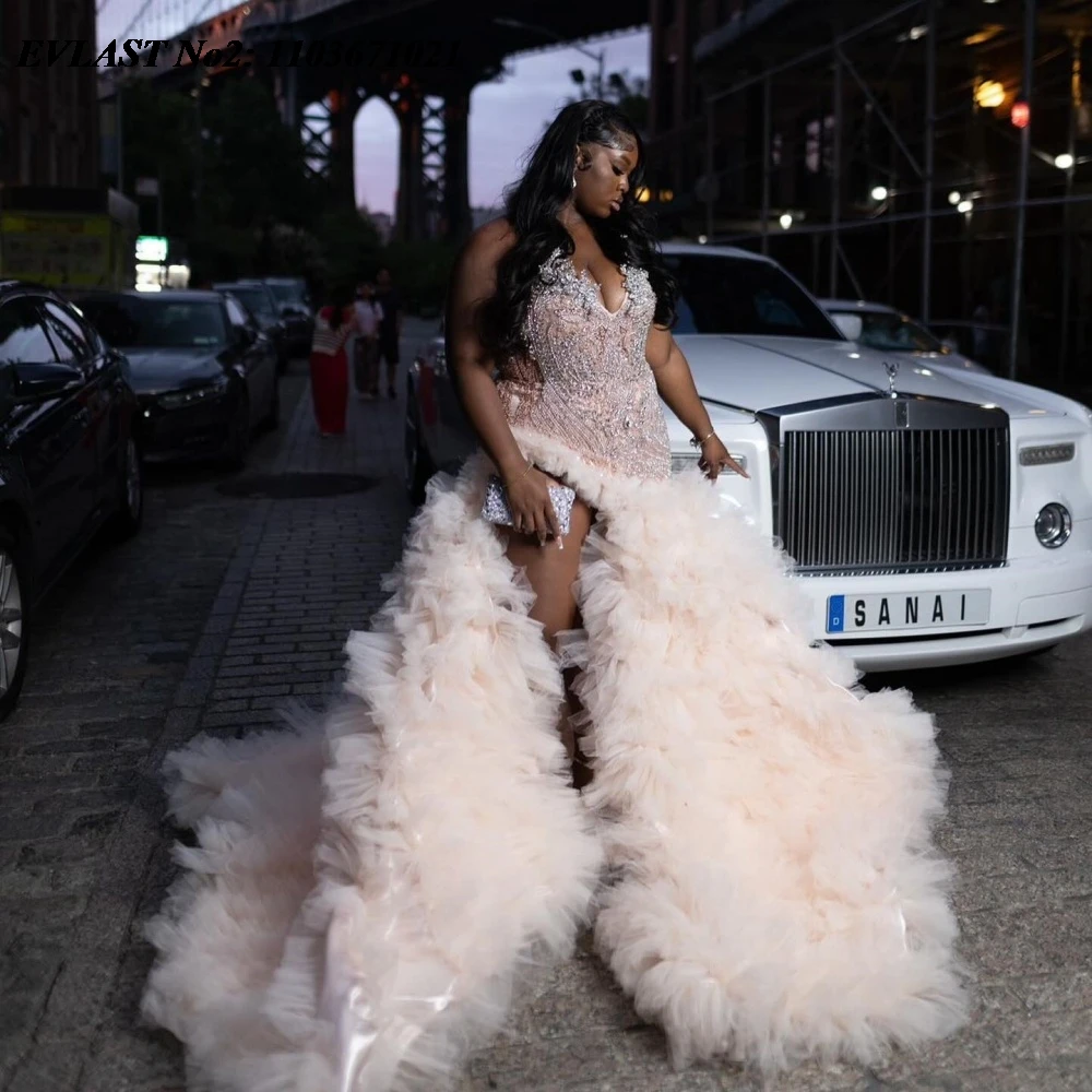 EVLAST Customized Luxury African Pink Ruffles Mermaid Prom Dress Side High Slit Beading For Black Girl Evening Party Gown E2P125
EVLAST Customized Luxury African Pink Ruffles Mermaid Prom Dress Side High Slit Beading For Black Girl Evening Party Gown E2P125