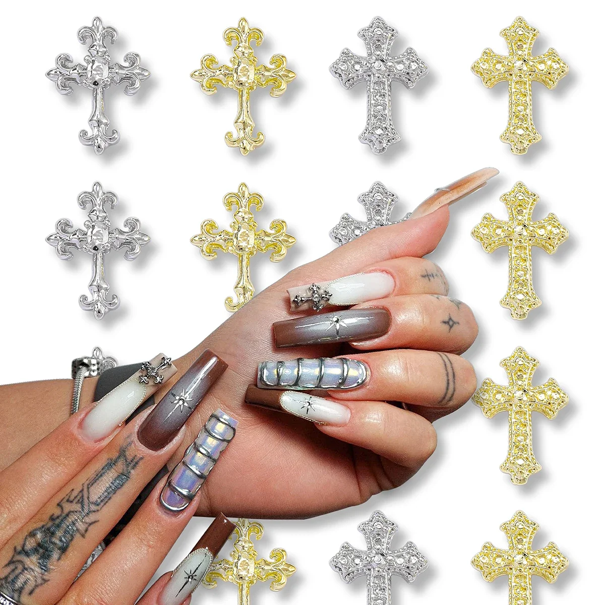 50 vintage cross nail trim, alloy, y2k metal style DIY nail styling trim, punk wind nail flash metal drill fake nail accessories
50 vintage cross nail trim, alloy, y2k metal style DIY nail styling trim, punk wind nail flash metal drill fake nail accessories
