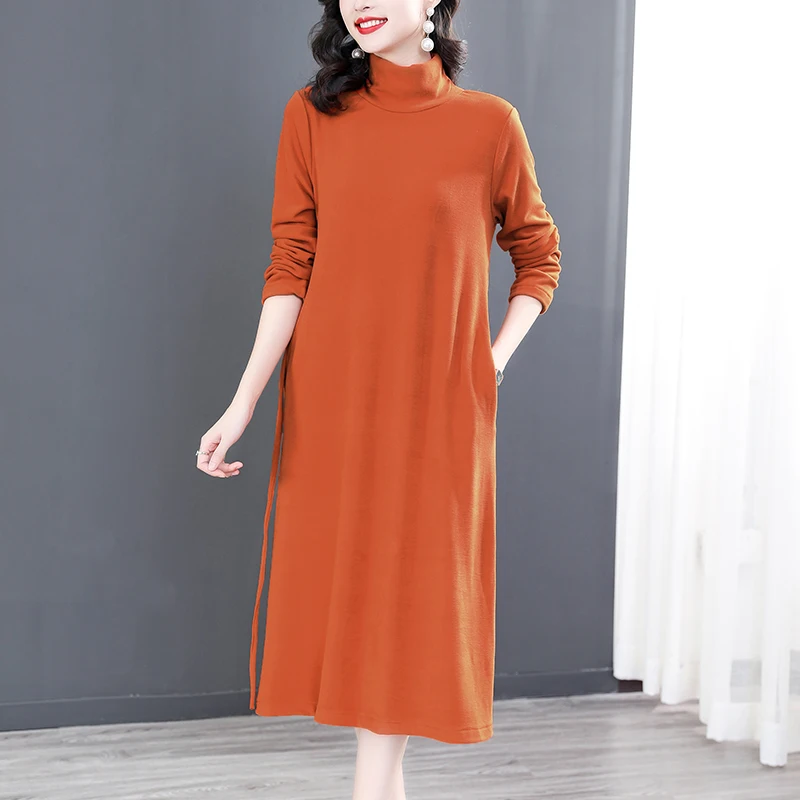 Новинка 2023, модное вязаное женское платье, универсальная кашемировая юбка на осень и зиму, корейский стиль, свободный крой, свитер, платья