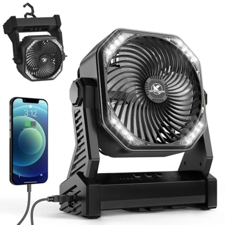 Camping fan with 20000mAh battery, ABS plastic body, black color, 58H runtime and hanging hook for outdoor use
Camping fan with 20000mAh battery, ABS plastic body, black color, 58H runtime and hanging hook for outdoor use