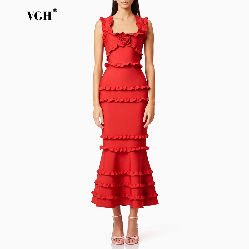 VGH Sexy Party Spliced 3D Rose Solid Long Dresses for Women Square Collar Sleevless High Waist Bodycon Evening Dress Female New 
VGH Sexy Party Spliced 3D Rose Solid Long Dresses for Women Square Collar Sleevless High Waist Bodycon Evening Dress Female New