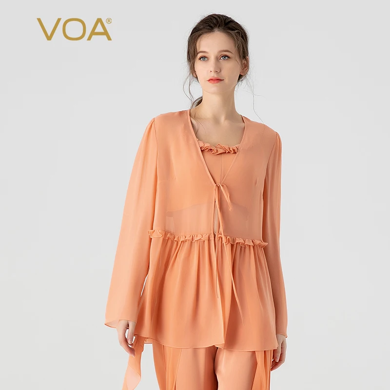 Silk Georgette Light Orange Ear Trim Lace Up V-Neck Office Ladies Thin Coat Long Sleeve Silk Streetwear Jacket Women WE222
Silk Georgette Light Orange Ear Trim Lace Up V-Neck Office Ladies Thin Coat Long Sleeve Silk Streetwear Jacket Women WE222