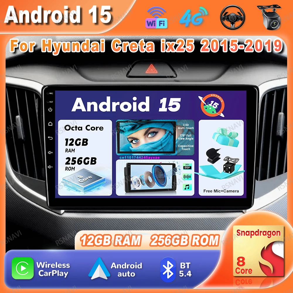 Car Radio Android 15 For Hyundai Creta Ix25 2015-2019 5G WIFI Carplay 8 Core IPS Qualcomm WIFI+4G BT Multimedia 360 Camera RDS
Car Radio Android 15 For Hyundai Creta Ix25 2015-2019 5G WIFI Carplay 8 Core IPS Qualcomm WIFI+4G BT Multimedia 360 Camera RDS