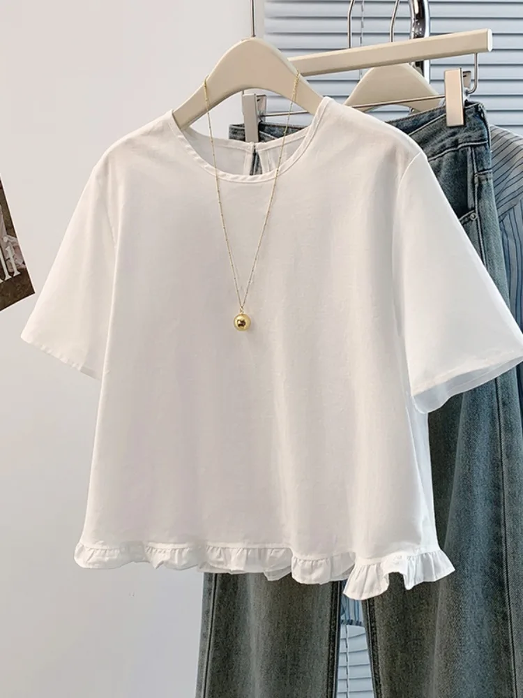 Ele round Ne ort Sve льняная футболка женская летняя irt с воланами по подолу повседневный свободный крой цветной универсальный топ 
Ele round Ne ort Sve льняная футболка женская летняя irt с воланами по подолу повседневный свободный крой цветной универсальный топ