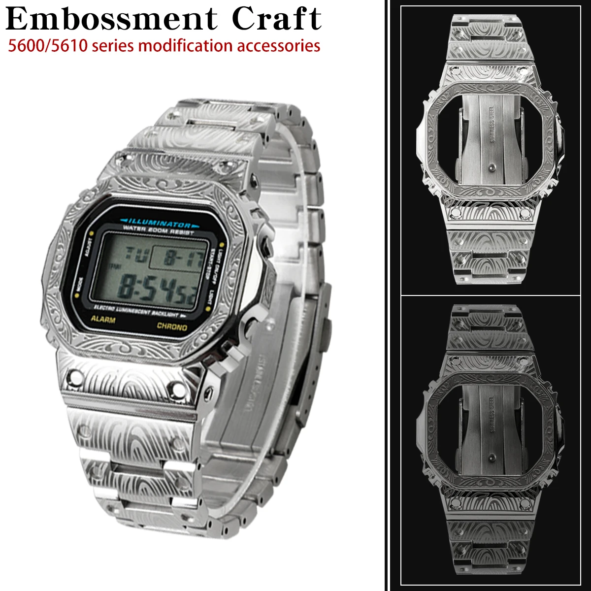 DW5600 Watch Mod Kit Stainless Steel Carved Case Metal Bracelet Compatible with DW-5600 GW-B5600 GB-5600 GW-M5610 G-5600 Part
DW5600 Watch Mod Kit Stainless Steel Carved Case Metal Bracelet Compatible with DW-5600 GW-B5600 GB-5600 GW-M5610 G-5600 Part