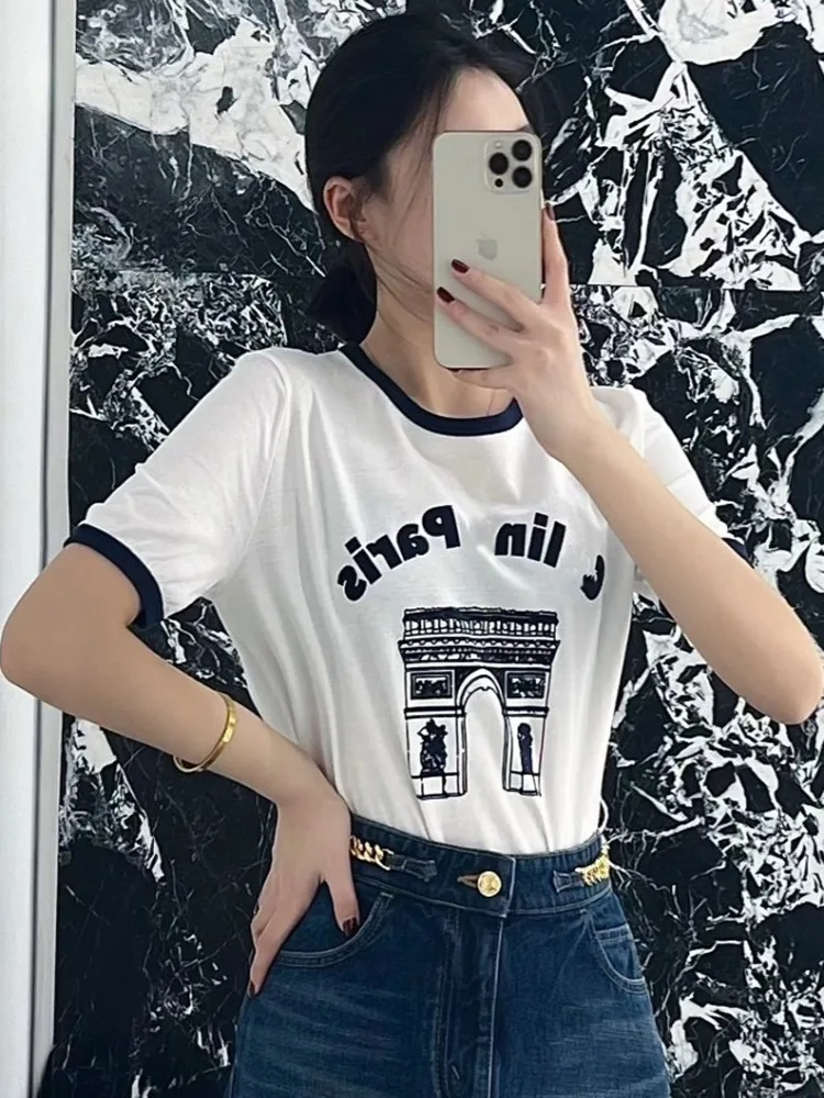 High-End round Ne ort Sve T-irt Letter Floing Pattern Korean Sle Commute Cotton Fabric Summer Season Print Design
High-End round Ne ort Sve T-irt Letter Floing Pattern Korean Sle Commute Cotton Fabric Summer Season Print Design