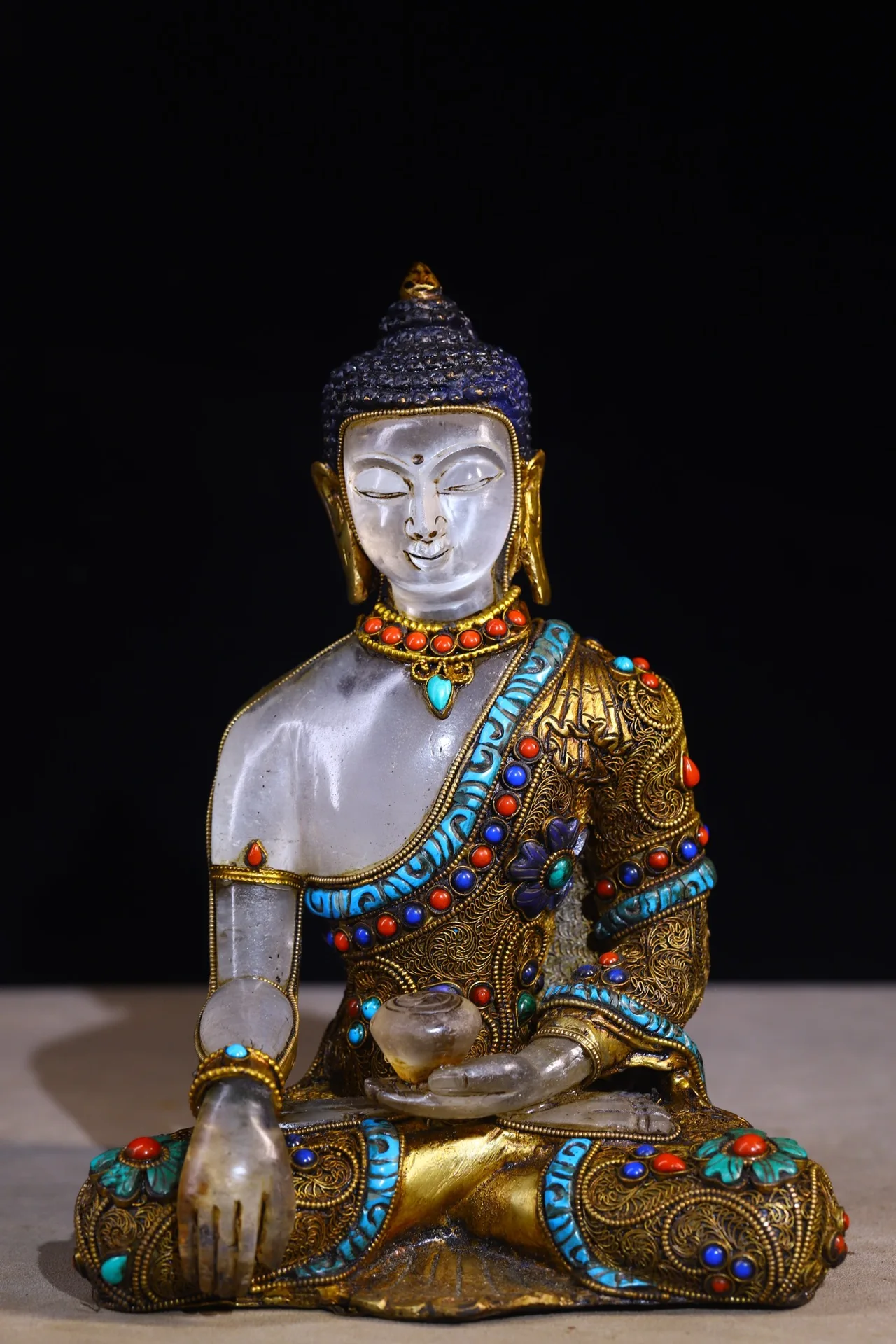 9"Tibetan Temple Collection Old Natural Crystal Mosaic Gem Turquoise Shakyamuni Buddha Medicine Sitting Buddha Worship Hall
9"Tibetan Temple Collection Old Natural Crystal Mosaic Gem Turquoise Shakyamuni Buddha Medicine Sitting Buddha Worship Hall