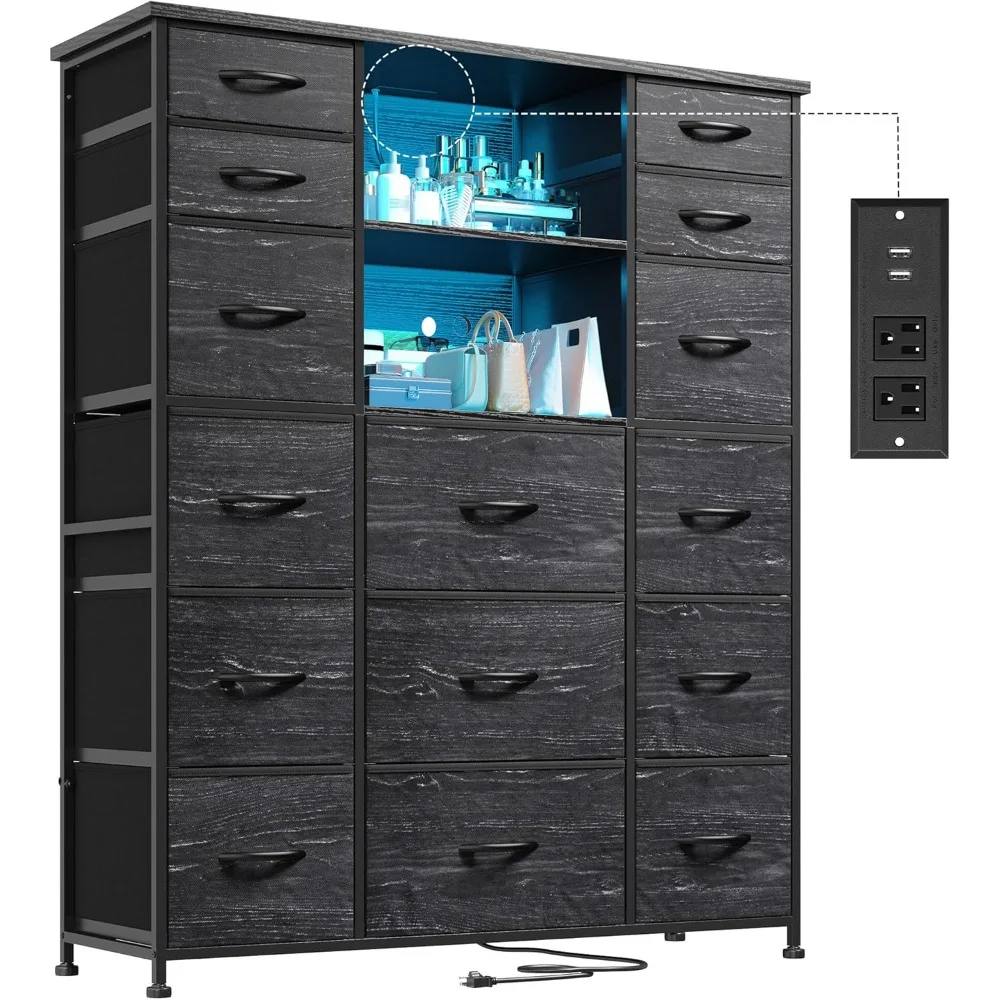 51" H Tall Dresser with 15 Drawers Dresser for Bedroom with Charging Station & LED Lights & Hutch Sturdy Black Bedroom Dressers
51" H Tall Dresser with 15 Drawers Dresser for Bedroom with Charging Station & LED Lights & Hutch Sturdy Black Bedroom Dressers