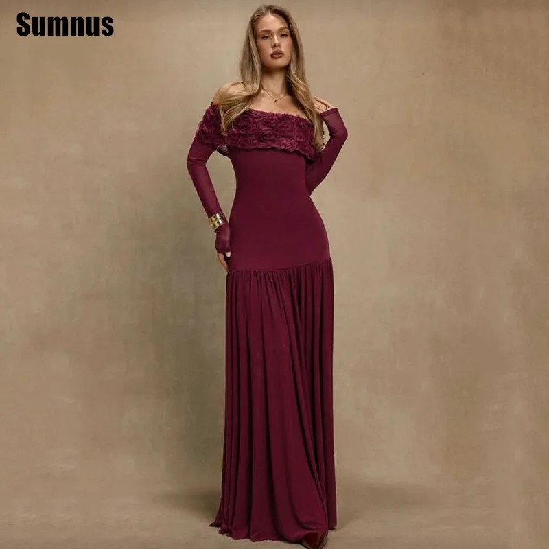 Sumnus Modern A-Line Prom Dress Appliques Long Sleeves Off Shoulder Evening Dress Gala فساتين سهرة Customized
Sumnus Modern A-Line Prom Dress Appliques Long Sleeves Off Shoulder Evening Dress Gala فساتين سهرة Customized
