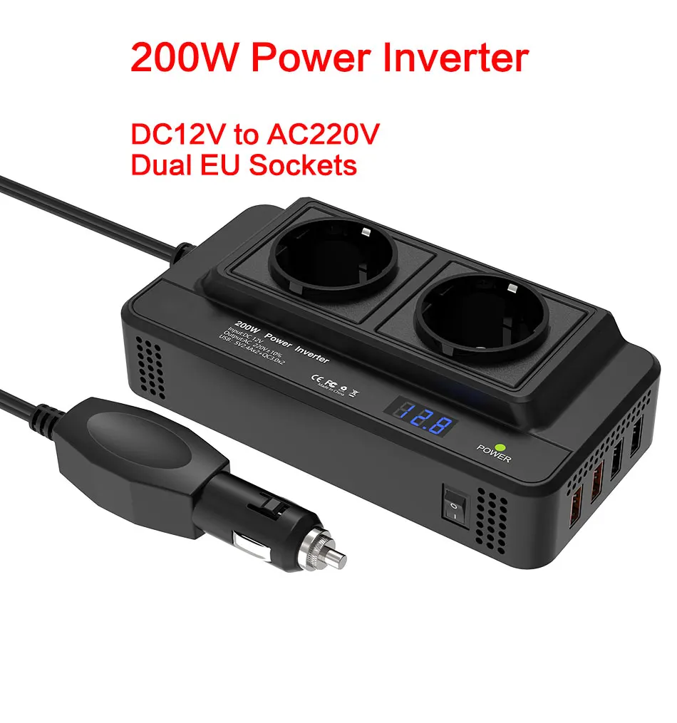 Car Power Inverter ,200W DC 12V to AC 220V Car Power Inverter 4USB Adapter Converter Auto Charger Dual EU Socket
Car Power Inverter ,200W DC 12V to AC 220V Car Power Inverter 4USB Adapter Converter Auto Charger Dual EU Socket