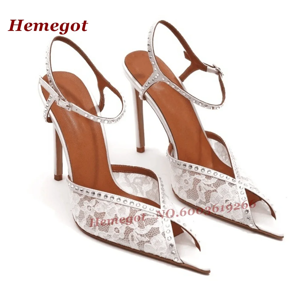 White Lace Air Mesh Sandals Pointy Toe Stiletto Heels Women's Sandals Buckled Strap Slingback Satin Summer Shoes Luxury Party
White Lace Air Mesh Sandals Pointy Toe Stiletto Heels Women's Sandals Buckled Strap Slingback Satin Summer Shoes Luxury Party