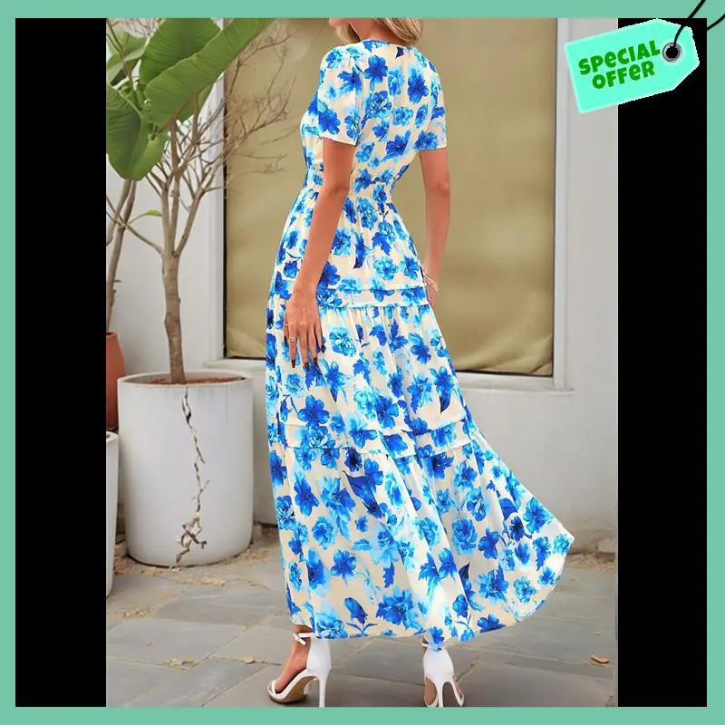 Sturdy Women's 2025 Summer Boho Maxi Dresses Floral Short Sleeve V Neck A Line Tiered Flowy Long Beach Vacation Dress
Sturdy Women's 2025 Summer Boho Maxi Dresses Floral Short Sleeve V Neck A Line Tiered Flowy Long Beach Vacation Dress