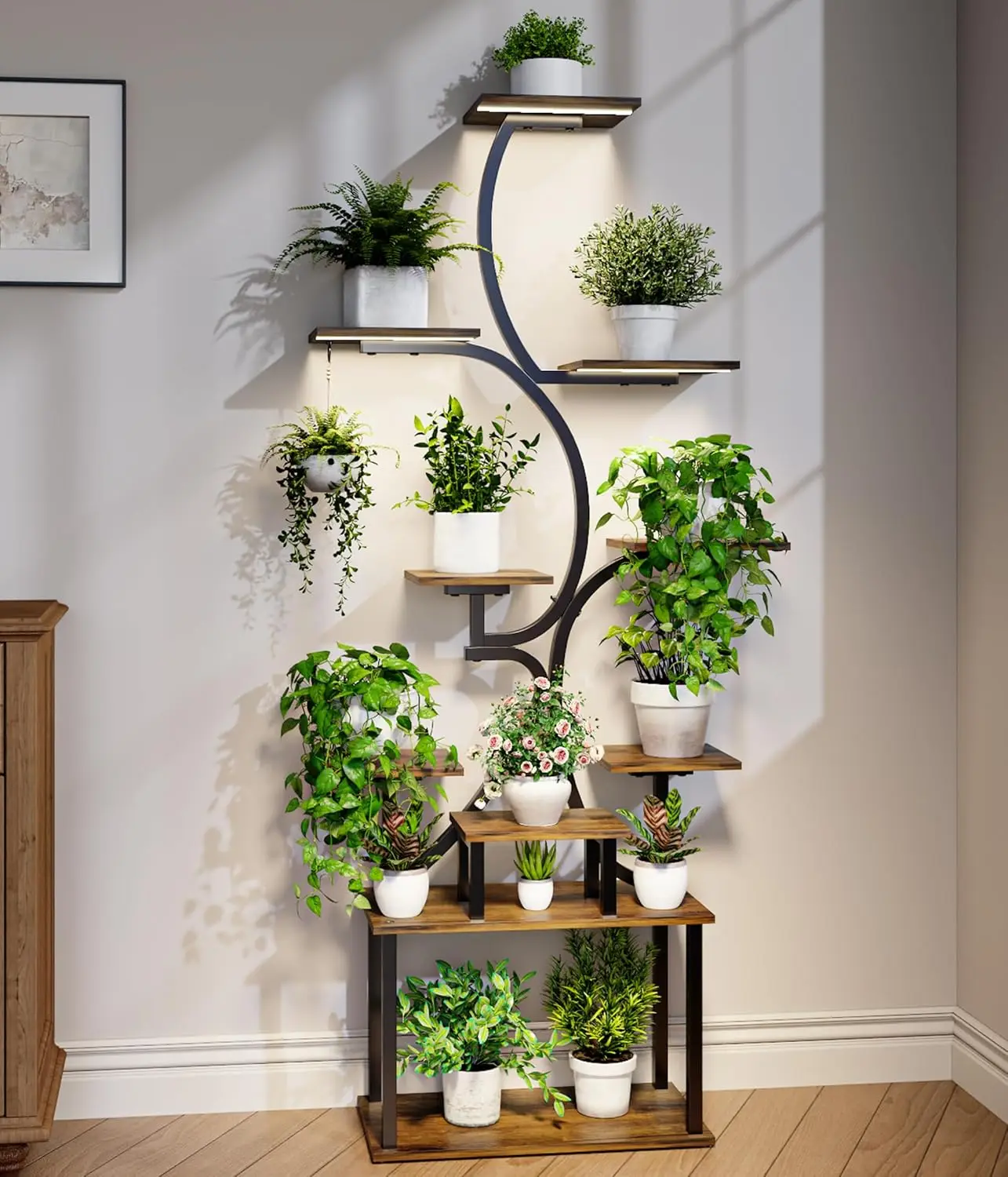 9-уровневая изогнутая подставка для растений с подсветкой для выращивания растений, высокая внутренняя полка для гостиной, балкона, сада
9-уровневая изогнутая подставка для растений с подсветкой для выращивания растений, высокая внутренняя полка для гостиной, балкона, сада