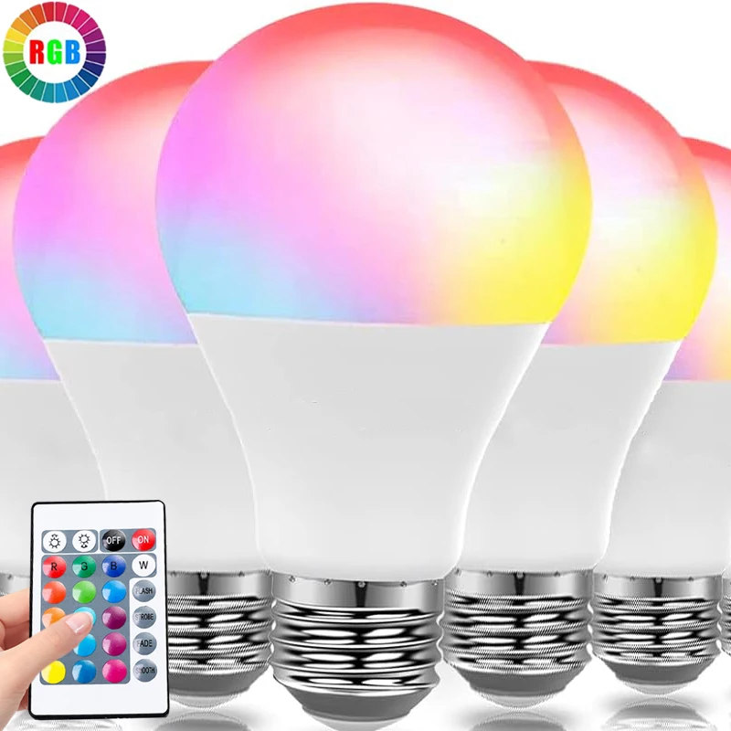 Multicolor RGB LED Bulbs E27 220V Bulb Lights Household Lighting Dimmable 24 Key Remote Control Smart Lamp Atmosphere Light 
Multicolor RGB LED Bulbs E27 220V Bulb Lights Household Lighting Dimmable 24 Key Remote Control Smart Lamp Atmosphere Light