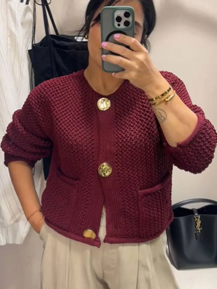 Женский модный однотонный кардиган, пальто с круглым вырезом и длинными рукавами, однобортный свитер, женские карманы, повседневное женское пальто, топ 
Женский модный однотонный кардиган, пальто с круглым вырезом и длинными рукавами, однобортный свитер, женские карманы, повседневное женское пальто, топ