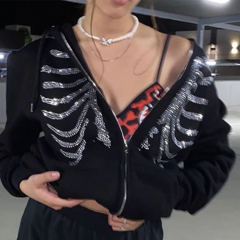 Y2k Rhinestone Skeleton Hoodies Women Gothic Black Zip Up Oversized Sweatshirts 2023 Top Retro Harajuku Hooded Jacket Streetwear
Y2k Rhinestone Skeleton Hoodies Women Gothic Black Zip Up Oversized Sweatshirts 2023 Top Retro Harajuku Hooded Jacket Streetwear