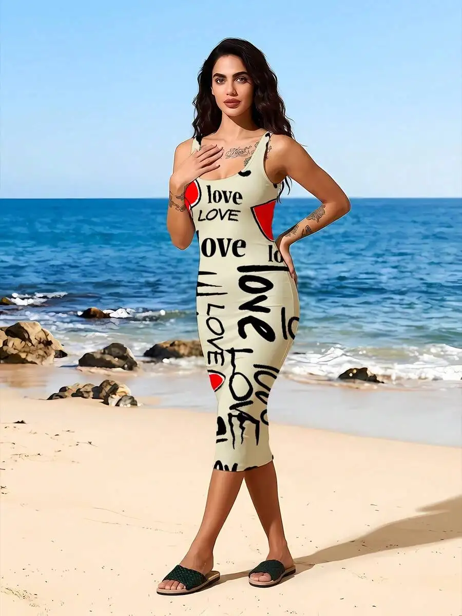 Womens Sleeveless Bodycon Love Print Knee Length Dress Summer Beach Wear
Womens Sleeveless Bodycon Love Print Knee Length Dress Summer Beach Wear