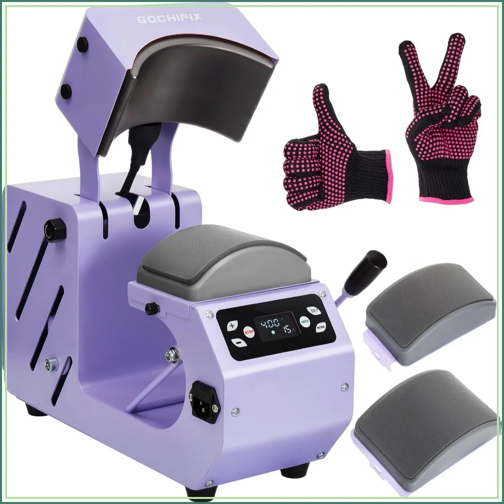 Auto Hat Heat Press Machine, 6.54"x3.84" Curved Plate, 4 Memory Modes, Precise Temp/Timer Control, Hat Stretcher for Caps Sublimation
Auto Hat Heat Press Machine, 6.54"x3.84" Curved Plate, 4 Memory Modes, Precise Temp/Timer Control, Hat Stretcher for Caps Sublimation