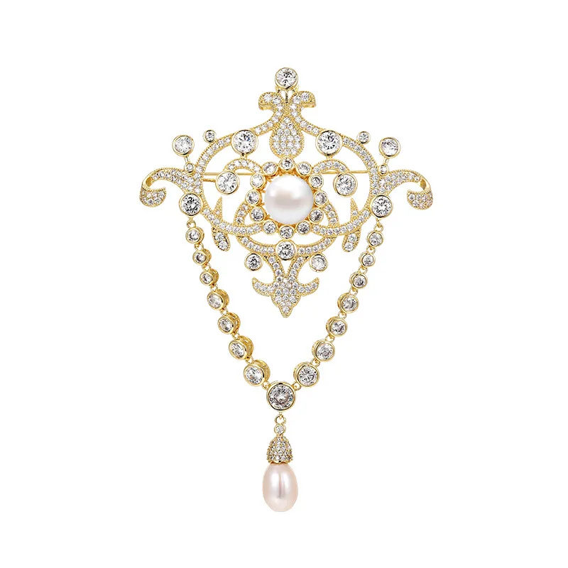Real gold electroplated high-grade freshwater pearl crown fringed brooch women's suit jacket corsage clothes pin
Real gold electroplated high-grade freshwater pearl crown fringed brooch women's suit jacket corsage clothes pin