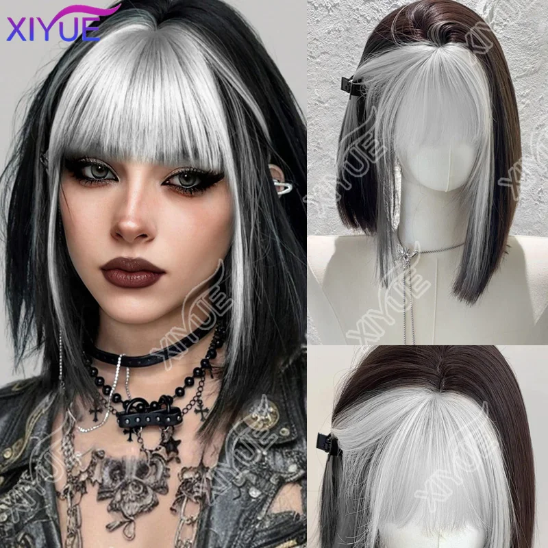 XIYUE Short Straight Gradient Black with Bangs High Density Silver Highlights Wig for Women Daily Use and Party, Heat Resi
XIYUE Short Straight Gradient Black with Bangs High Density Silver Highlights Wig for Women Daily Use and Party, Heat Resi